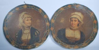 A pair of 19th Century Continental toleware printed plaques, the plaques depicting ladies in 18th