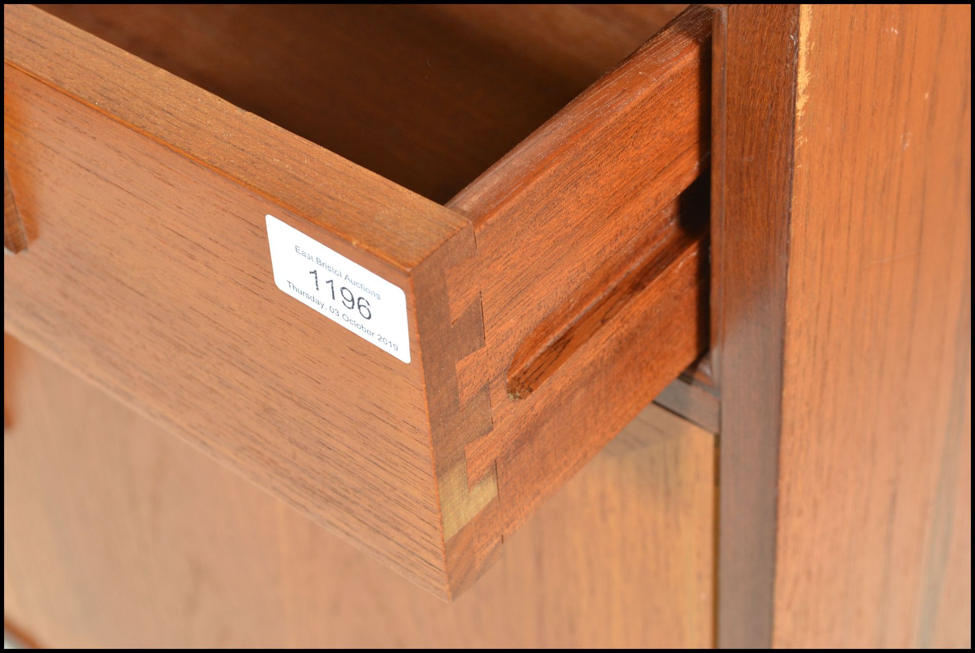 A retro 20th Century G Plan Fresco range teak wood side unit having a single drawer above a twin - Image 4 of 8