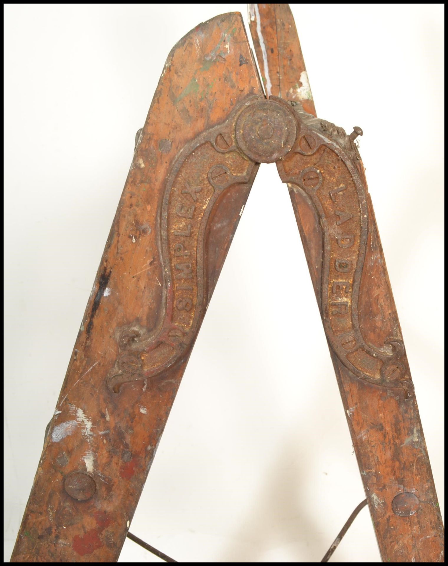 An early 20th Century pine and iron mounted ' Simplex Ladder ', with Self Acting Stop, Patent No. - Image 3 of 5