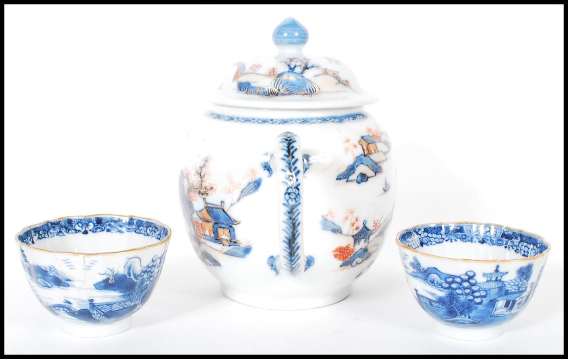 A collection of Chinese porcelain export ceramics to include a hand painted Imari teapot of - Image 7 of 10