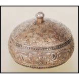 A mid 20th Century silver 925 lidded trinket pot. The body having embossed floral and pattern