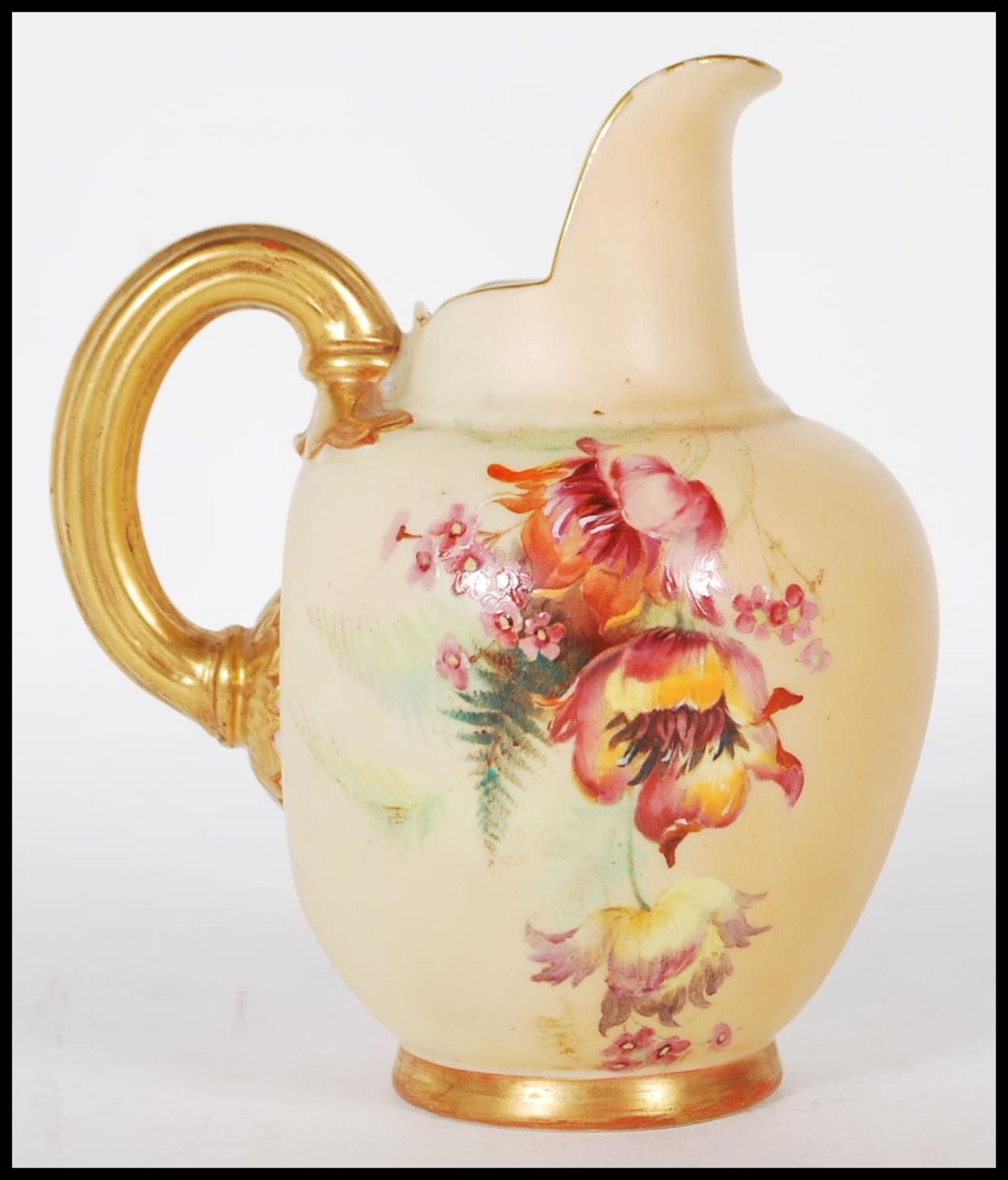 Royal Worcester - A late 19th Century antique blush ivory ceramic miniature jug of taper bulbous - Bild 3 aus 6