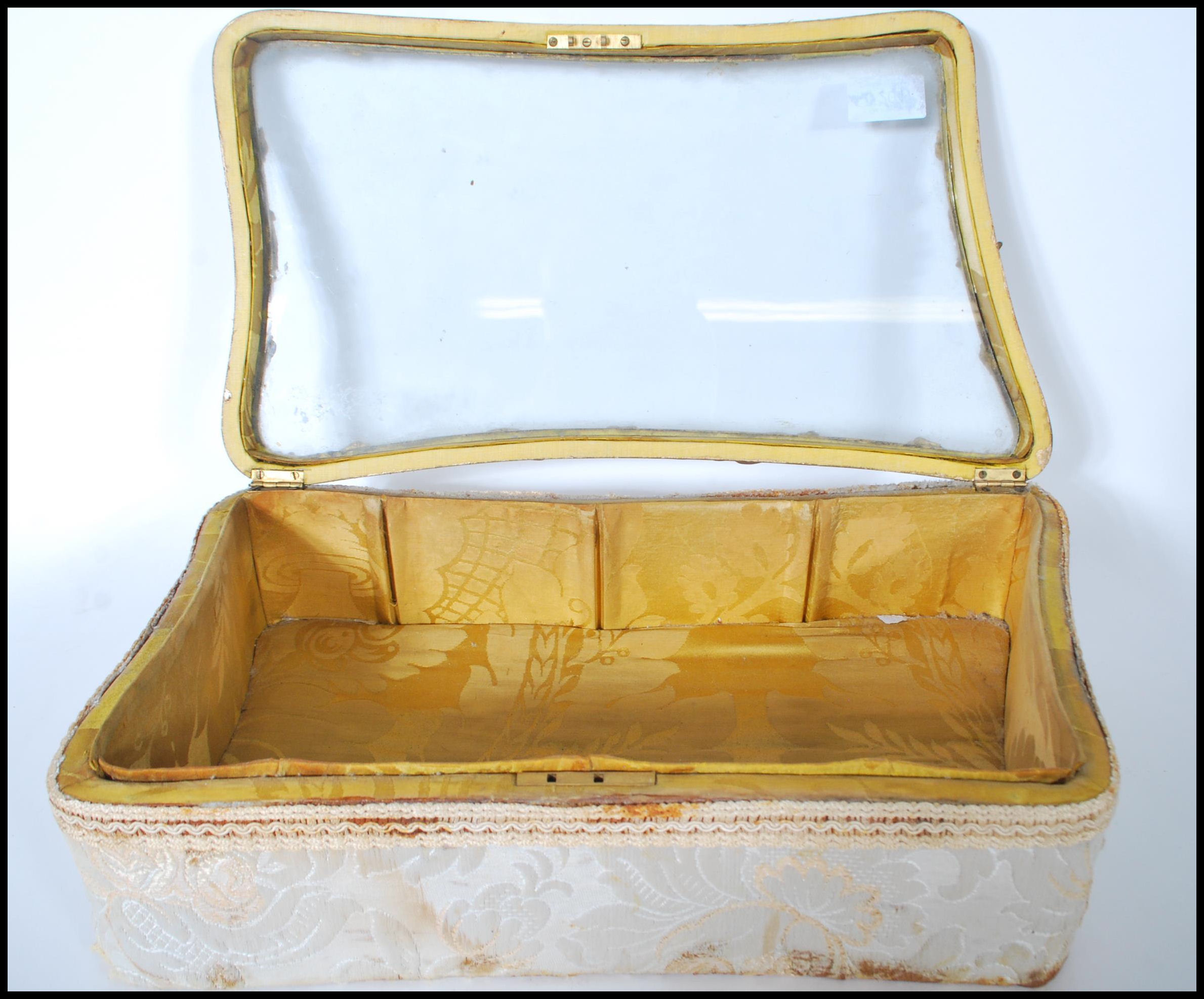 A 19th Century table top display cabinet bijouterie, the glazed hinged top bordered by a gesso - Image 6 of 7