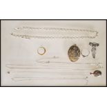 A selection of silver jewellery to include a belcher link fob watch chain having a swivel clasp