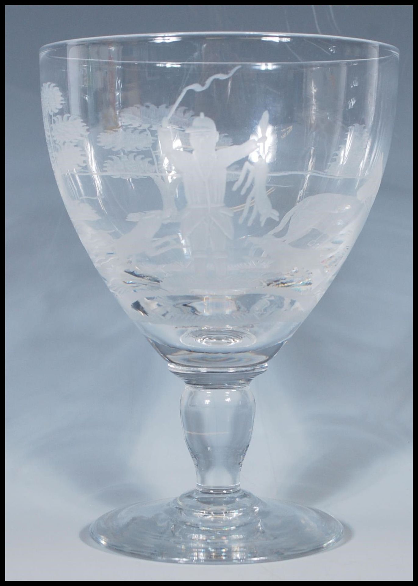 Hunting interest- A large 19th Century Victorian glass goblet having engraved hunting scenes