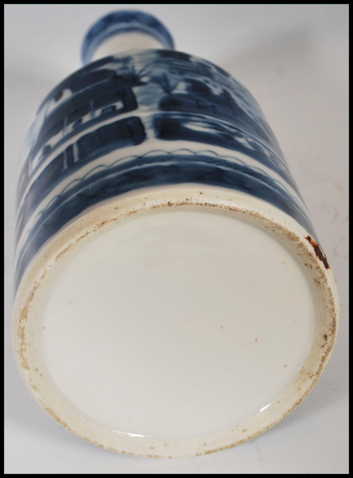 A Chinese 19th Century Canton blue and white mallet vase having a cylindrical body with a tapering - Image 7 of 19