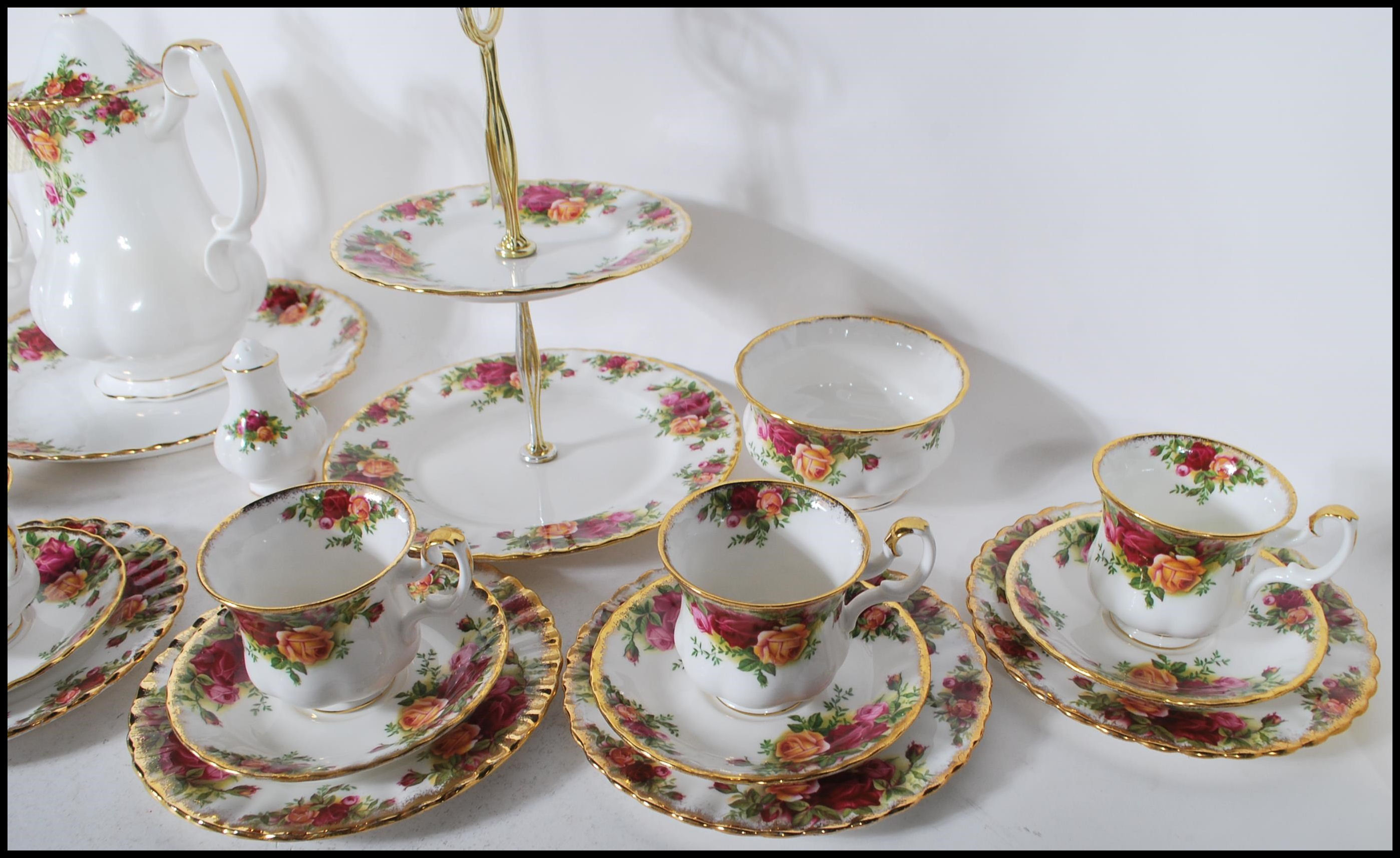 A Royal Albert fine bone china coffee and part tea service in the Old Country Roses pattern. The - Image 8 of 15