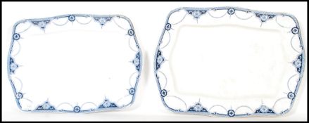 Two 19th Century Victorian graduating meat platters transferred printed platters,  blue and white