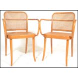A pair of vintage 20th Century bentwood armchairs by Ligna (Czechoslovakia),  rattan weave