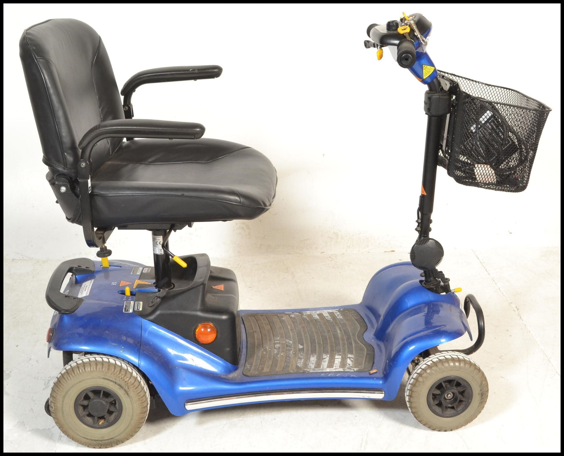 A Sterling Pearl mobility scooter having a blue painted body on four wheels with a black leather - Image 9 of 11