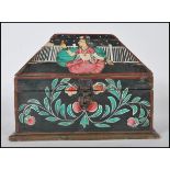 An unusual Western Indian hand painted small rice box casket belonging to the vendors family who