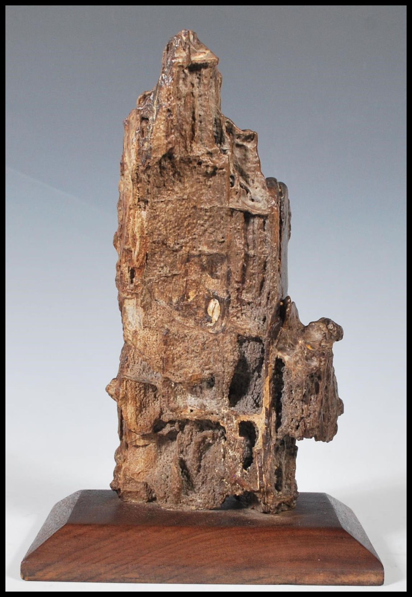 A Chinese fossilised tree fragment mounted on a hardwood base. Measures 23 cm high x 14 cm wide. - Bild 3 aus 5