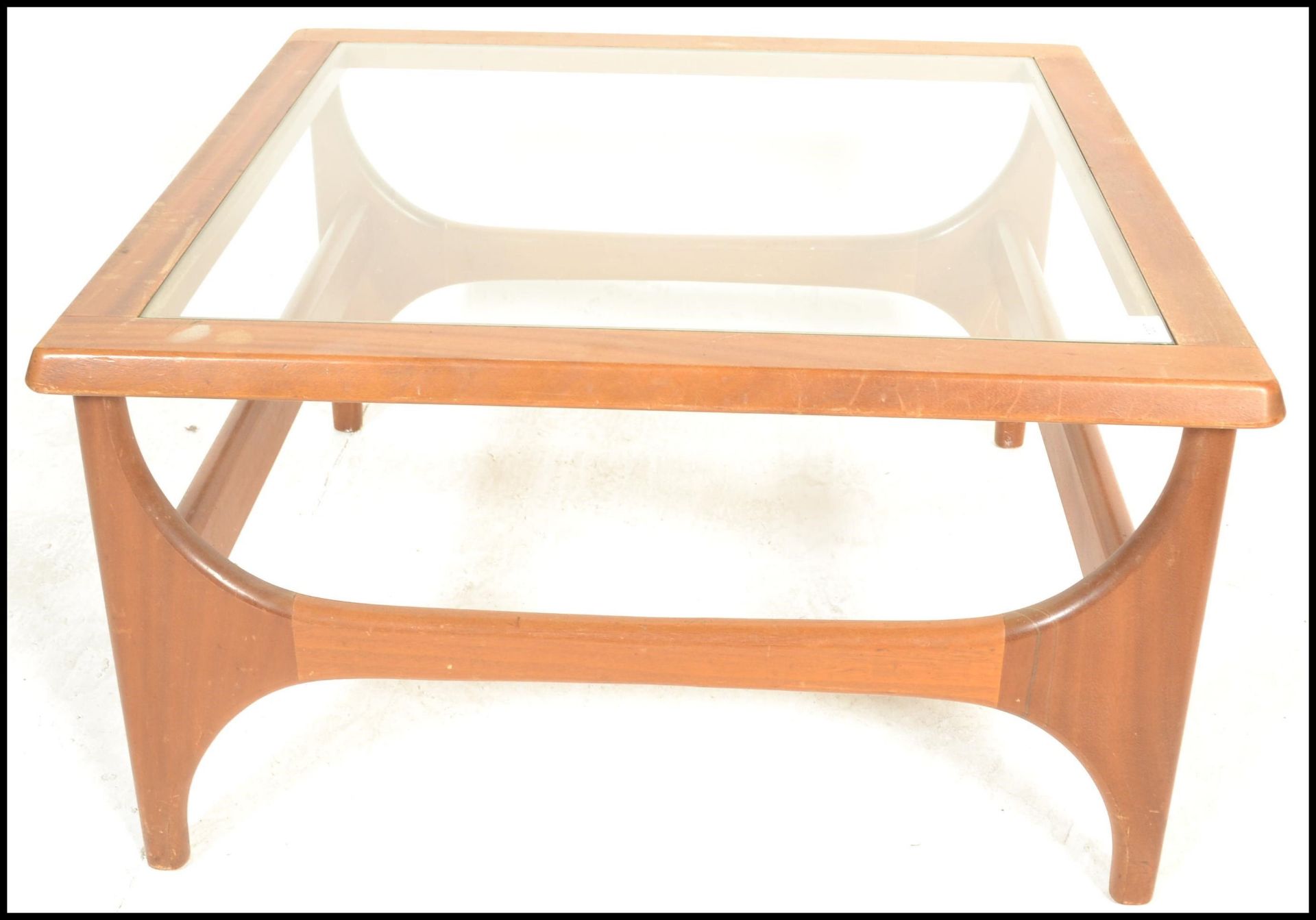 Stonehill- Stateroom- A retro mid 20th Century teak wood coffee table of square form having inset - Image 5 of 5