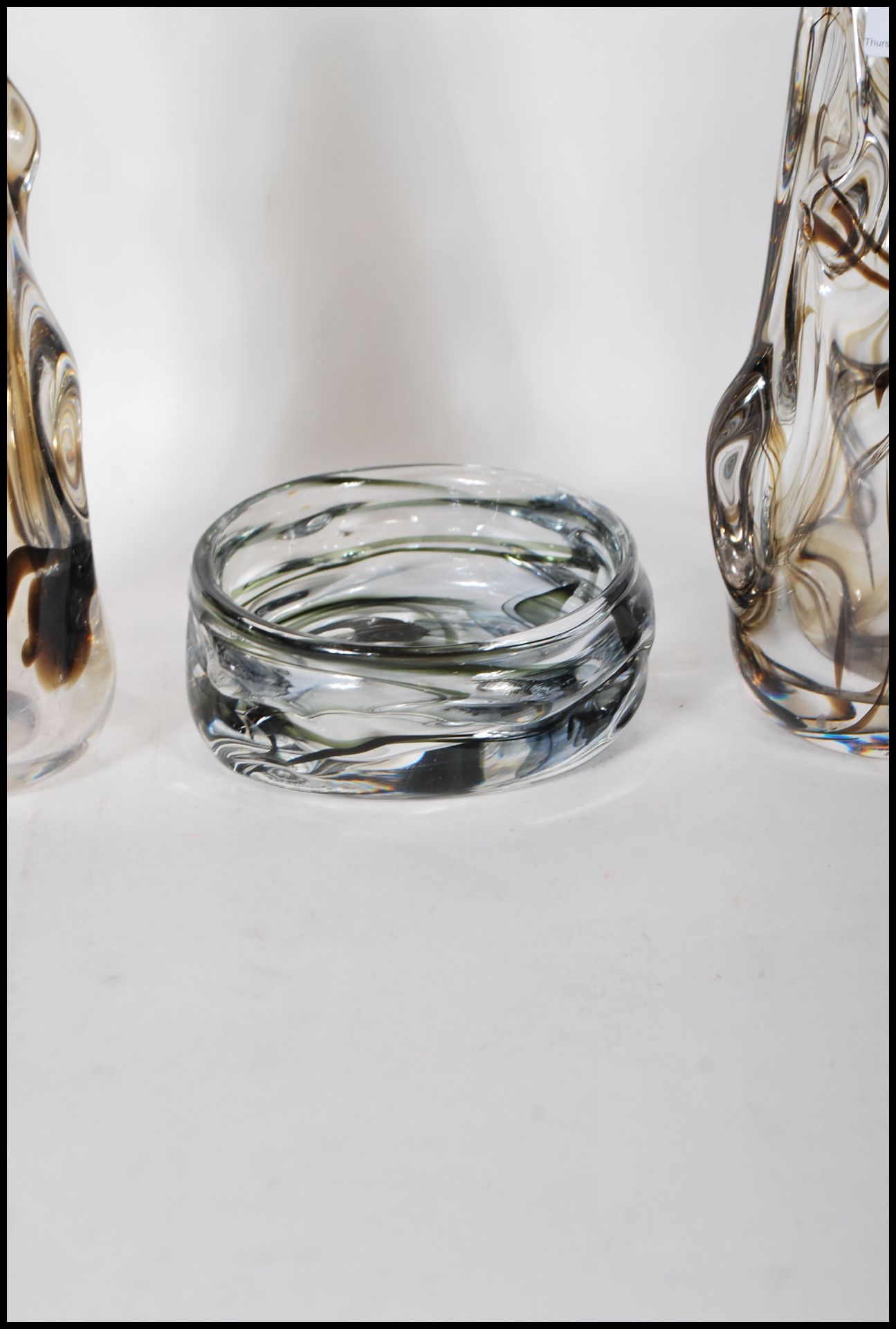 A selection of 20th Century retro glass vases of textured form all having trailed marble design to - Bild 5 aus 8