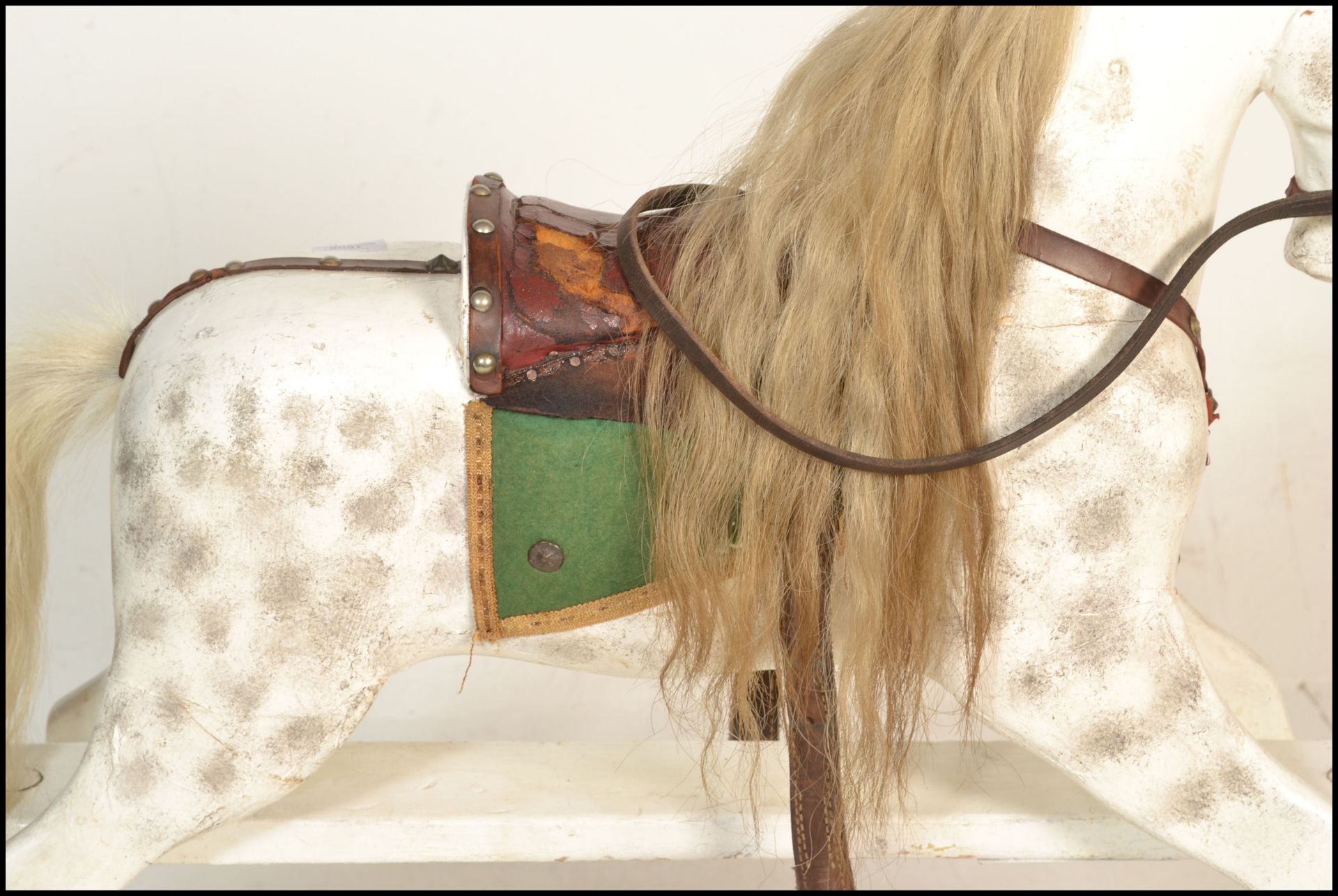 An early 20th Century Edwardian dapple grey rocking horse in the manner of Lines Bros, raised on a - Bild 4 aus 12