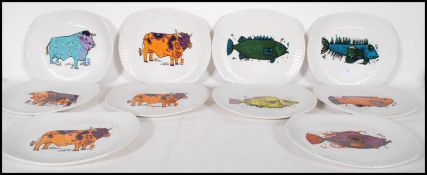 A group of ten vintage retro 20th Century English Ironstone vibrantly decorated plates from the