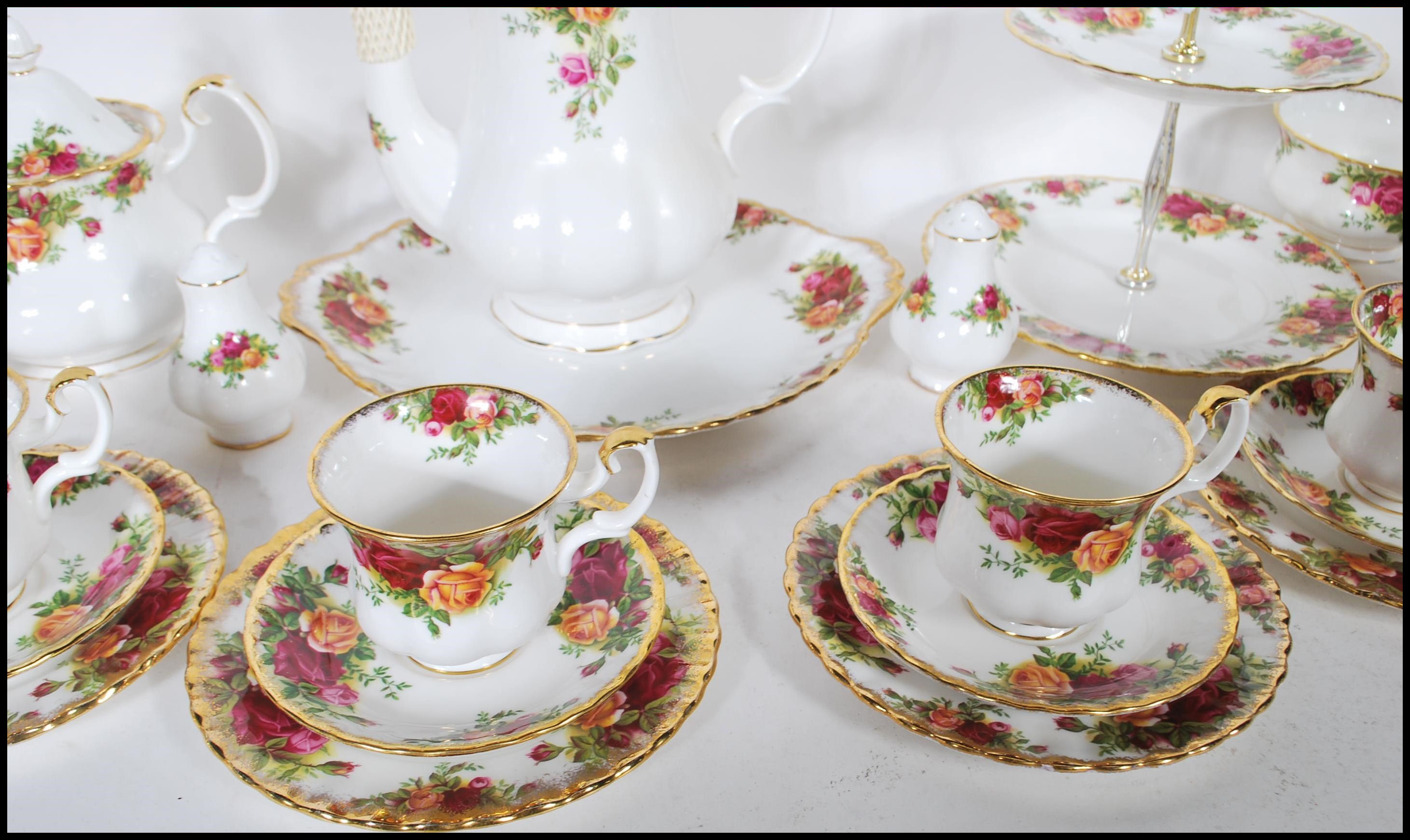 A Royal Albert fine bone china coffee and part tea service in the Old Country Roses pattern. The - Image 6 of 15