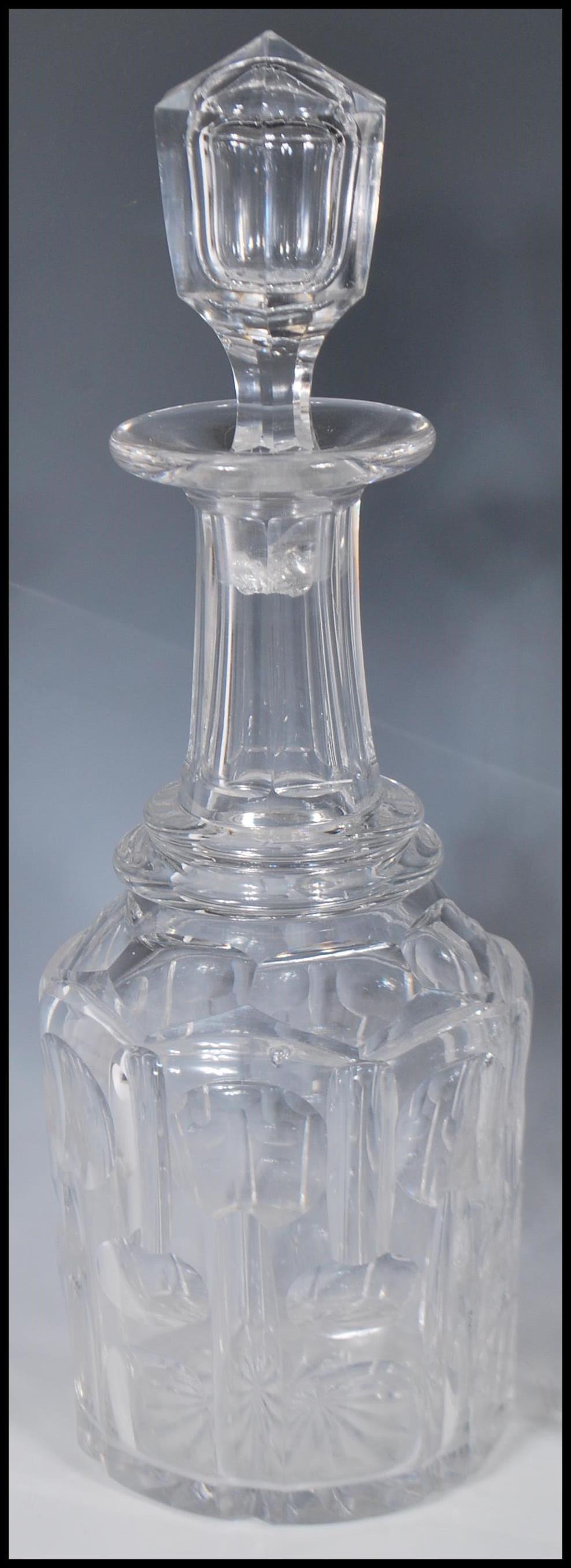 A matching pair of 19th Century Victorian cut glass decanters. Each one having hollow blown - Image 2 of 7