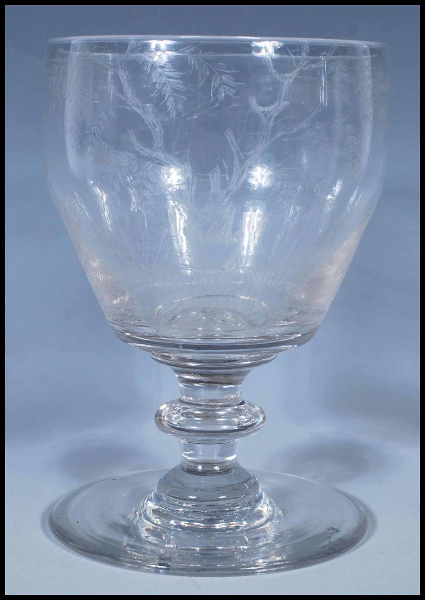 Hunting interest- An 18th/ early 19th Century Georgian glass goblet having finely engraved hunting - Bild 2 aus 7