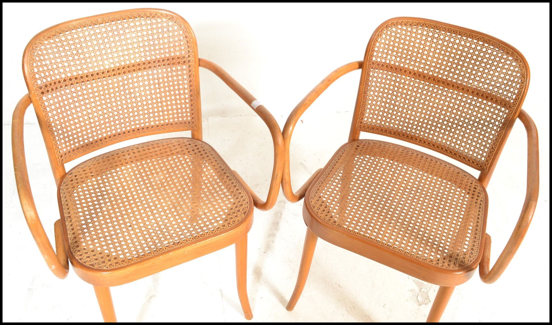 A pair of vintage 20th Century bentwood armchairs by Ligna (Czechoslovakia),  rattan weave - Bild 2 aus 5