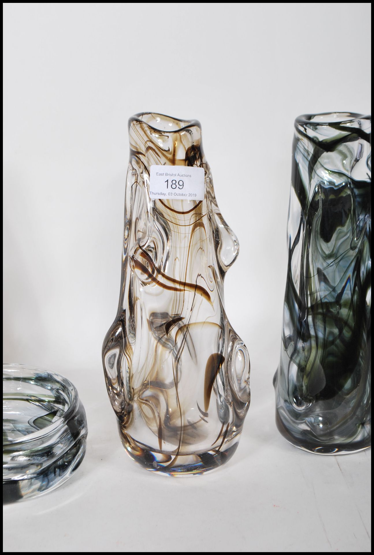 A selection of 20th Century retro glass vases of textured form all having trailed marble design to - Bild 6 aus 8