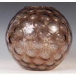 CZECH OPTIC OLIVE GLASS ORB VASE BY MAX KANNEGIESS