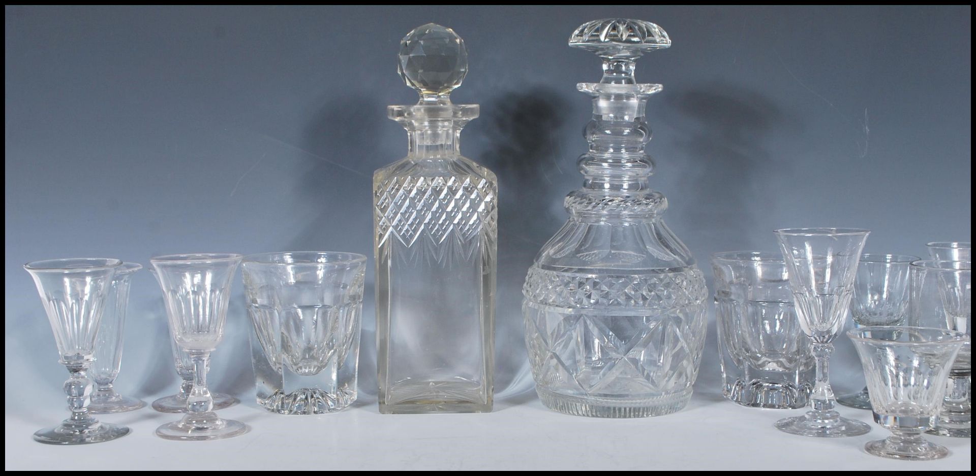 A collection of glasses and decanters dating from the 19th Century Victorian era to include