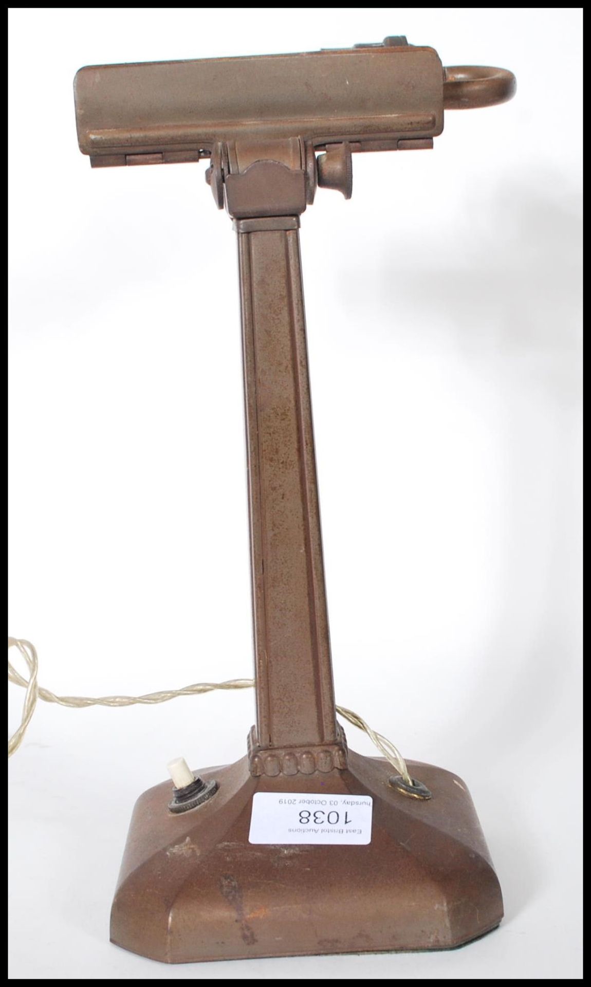 An early 20th Century Art Deco desk lamp / viewing lamp, shaped base with column upright having - Image 3 of 5