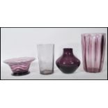 A selection of mid 20th Century retro amethyst purple glass to include a footed bowl of flared