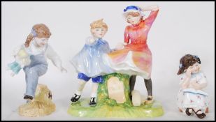 A Royal Doulton figure group entitled 'Milestone' depicting a boy and a girl at a 1 mile marker