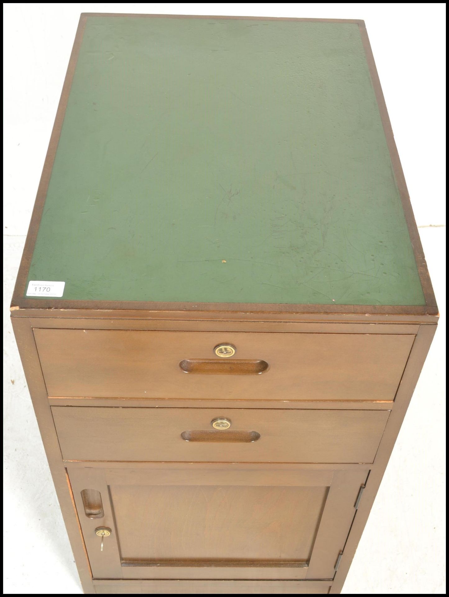 A 20th Century Air Ministry bedside locker, flared top over twin drawers with recessed handles and - Bild 3 aus 5
