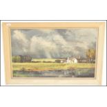 D C Bayley - A vintage 20th Century oil on board landscape painting depicting a stormy countryside