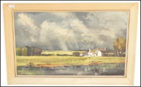 D C Bayley - A vintage 20th Century oil on board landscape painting depicting a stormy countryside