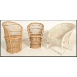 A collection of three retro 20th Century cane and wicker miniature / childrens chairs to include two