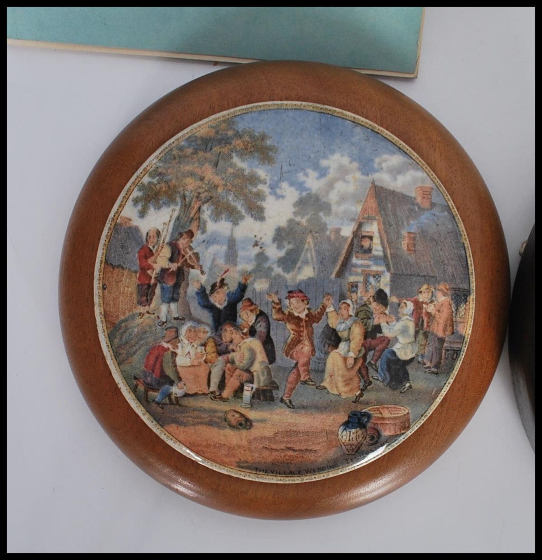 A group of three Staffordshire Prattware pot lids to include 'The Village Wedding', 'The Wolf and - Bild 2 aus 5