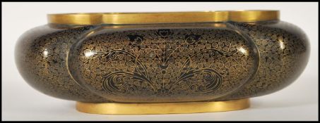 A 19th Century antique Chinese Cloisonne dish / planter of quatrefoil form, the sides having black