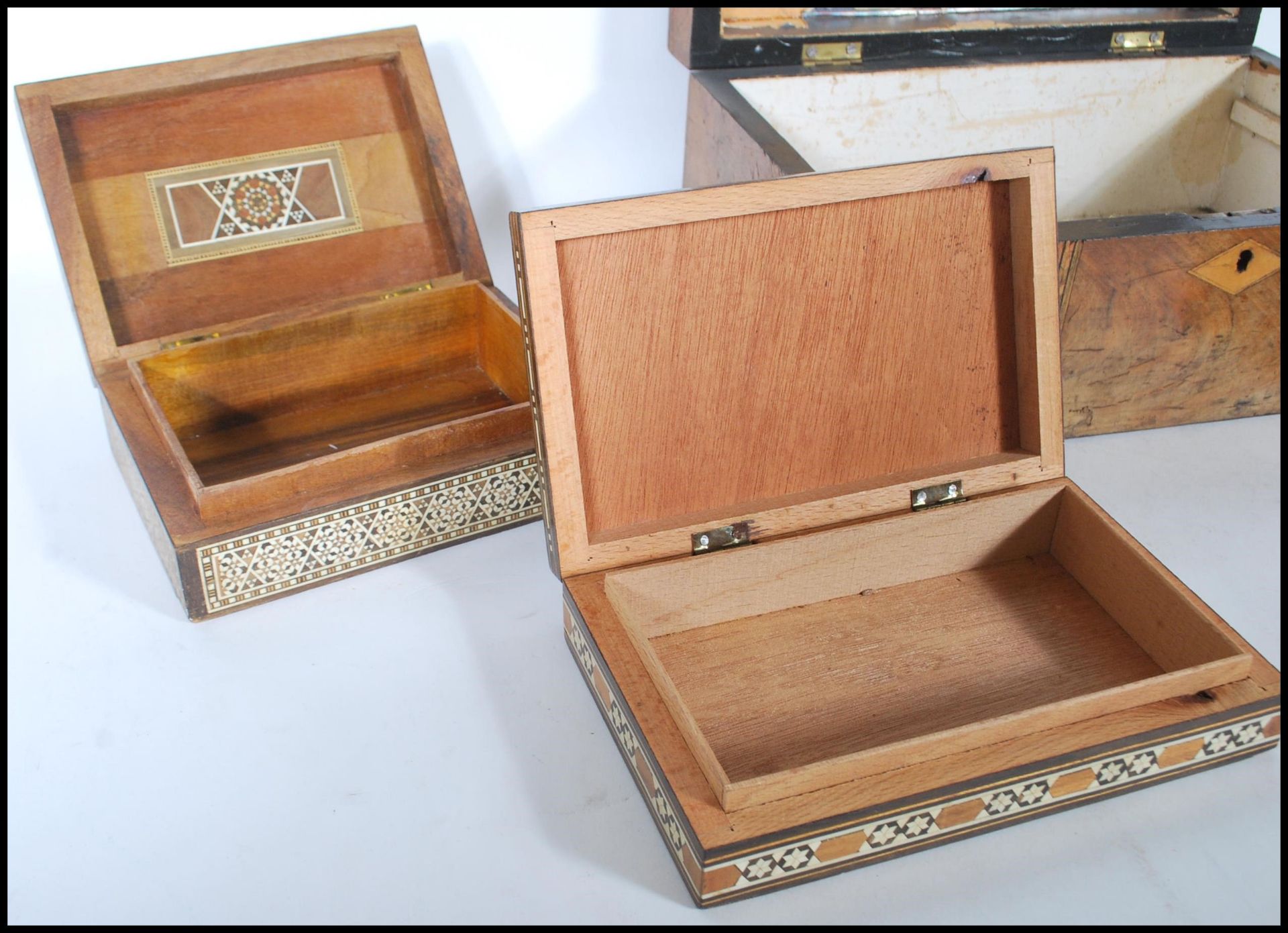 A collection of various boxes to include a 19th Century Tunbridge ware work box, a lacquered - Bild 5 aus 7