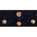 A set of hallmarked 9ct gold gents dress collar / shirt buttons, housed within a non associated