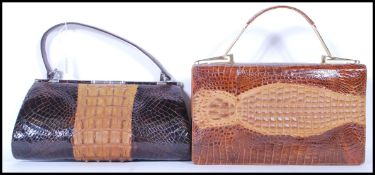 Two vintage 20th Century ladies crocodile / alligator ladies handbags / clutch bags, both fitted