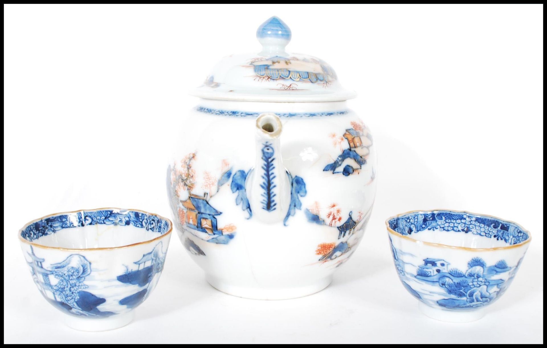 A collection of Chinese porcelain export ceramics to include a hand painted Imari teapot of - Image 5 of 10