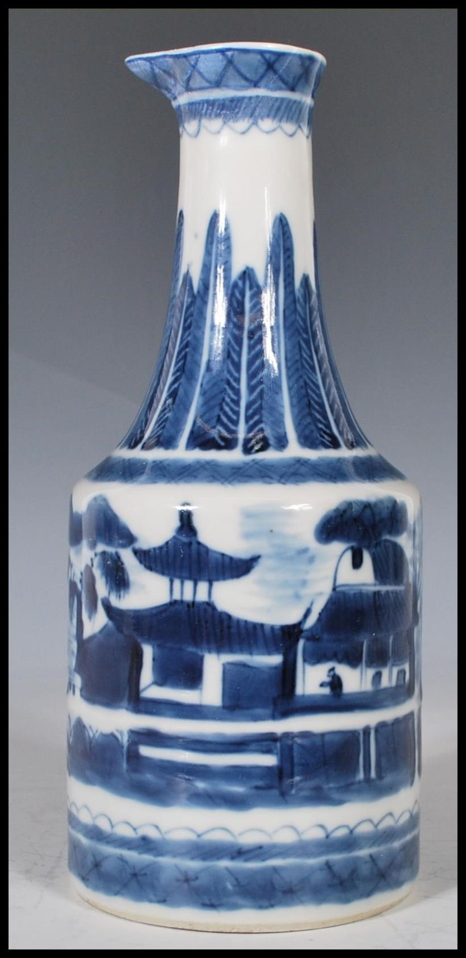 A Chinese 19th Century Canton blue and white mallet vase having a cylindrical body with a tapering - Image 2 of 19