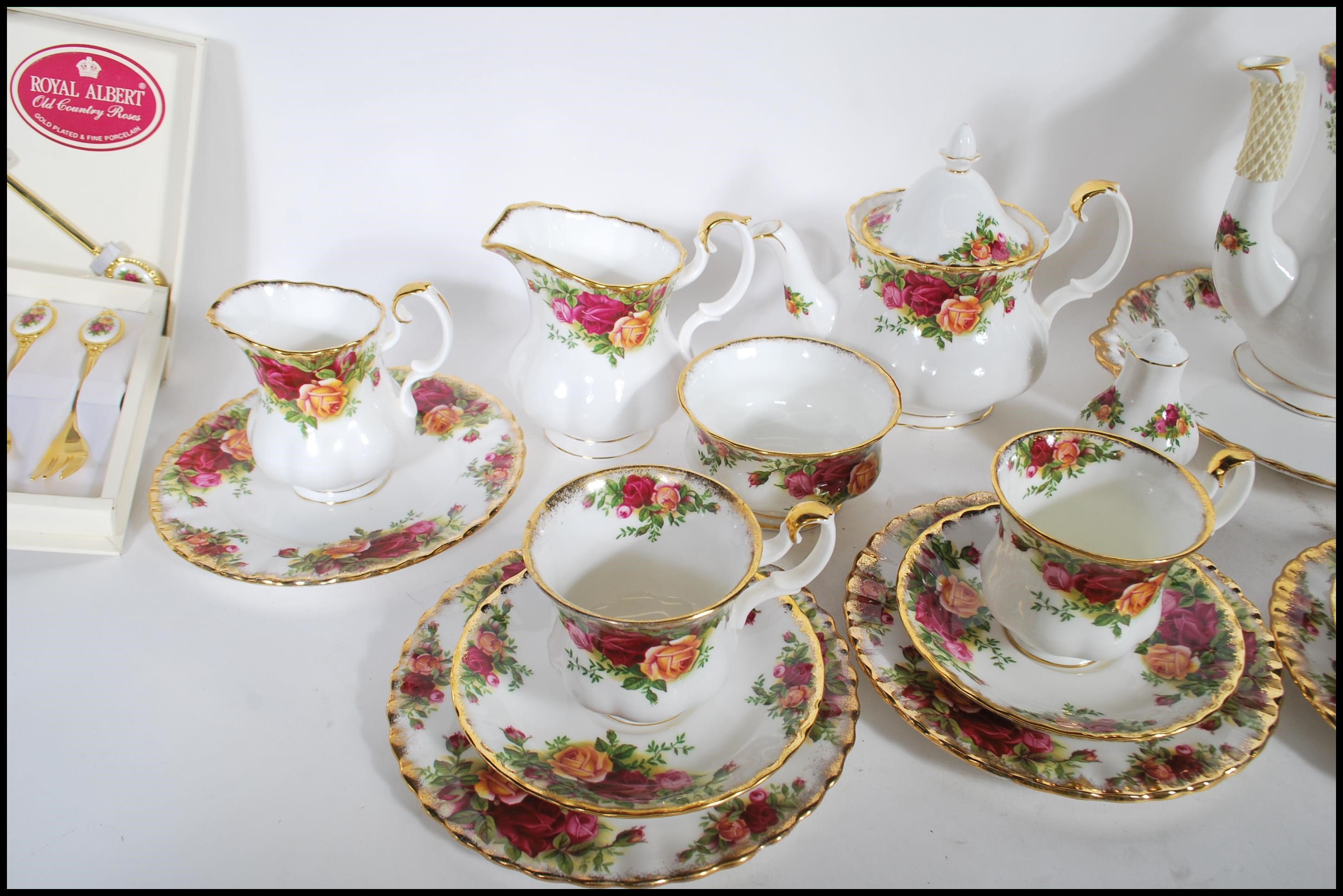 A Royal Albert fine bone china coffee and part tea service in the Old Country Roses pattern. The - Image 3 of 15