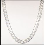 A stamped 925 Italian silver flat link chain gentleman's necklace having a lobster clasp. Measures