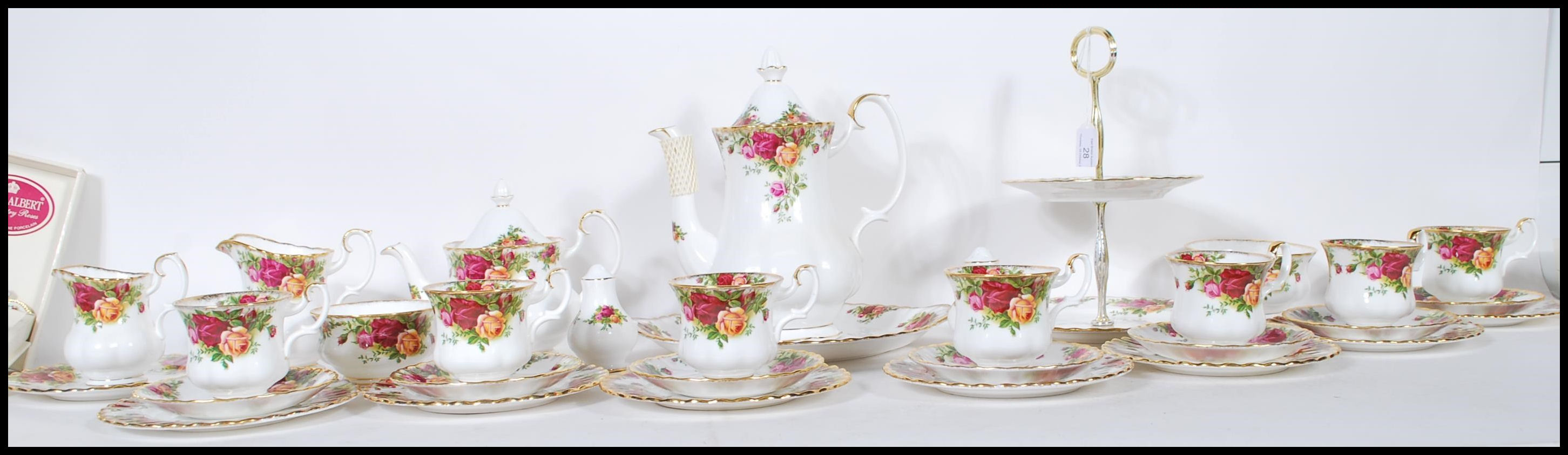 A Royal Albert fine bone china coffee and part tea service in the Old Country Roses pattern. The