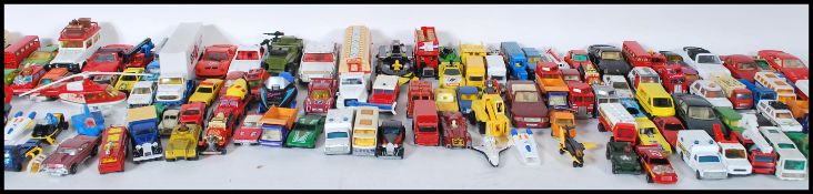 A large collection of playworn diecast model cars to include Matchbox, Corgi,  Hot Wheels etc