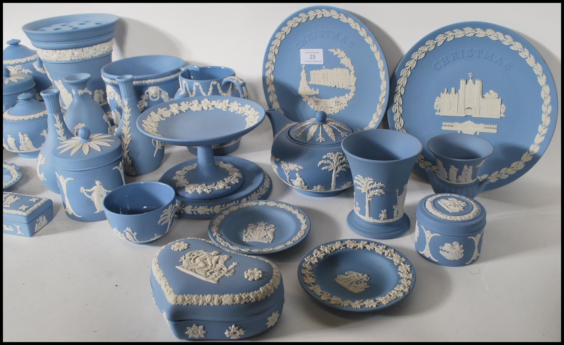 A large collection of 20th Century Wedgwood Jasperware ceramics to included lidded trinket pots, - Image 6 of 7
