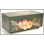 A 20th Century Swiss style painted marriage coffer chest of small proportions, the front and