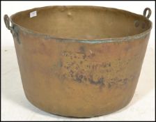 A Victorian 19th century large copper cauldron pan / fire basket. Wrought construction with handle