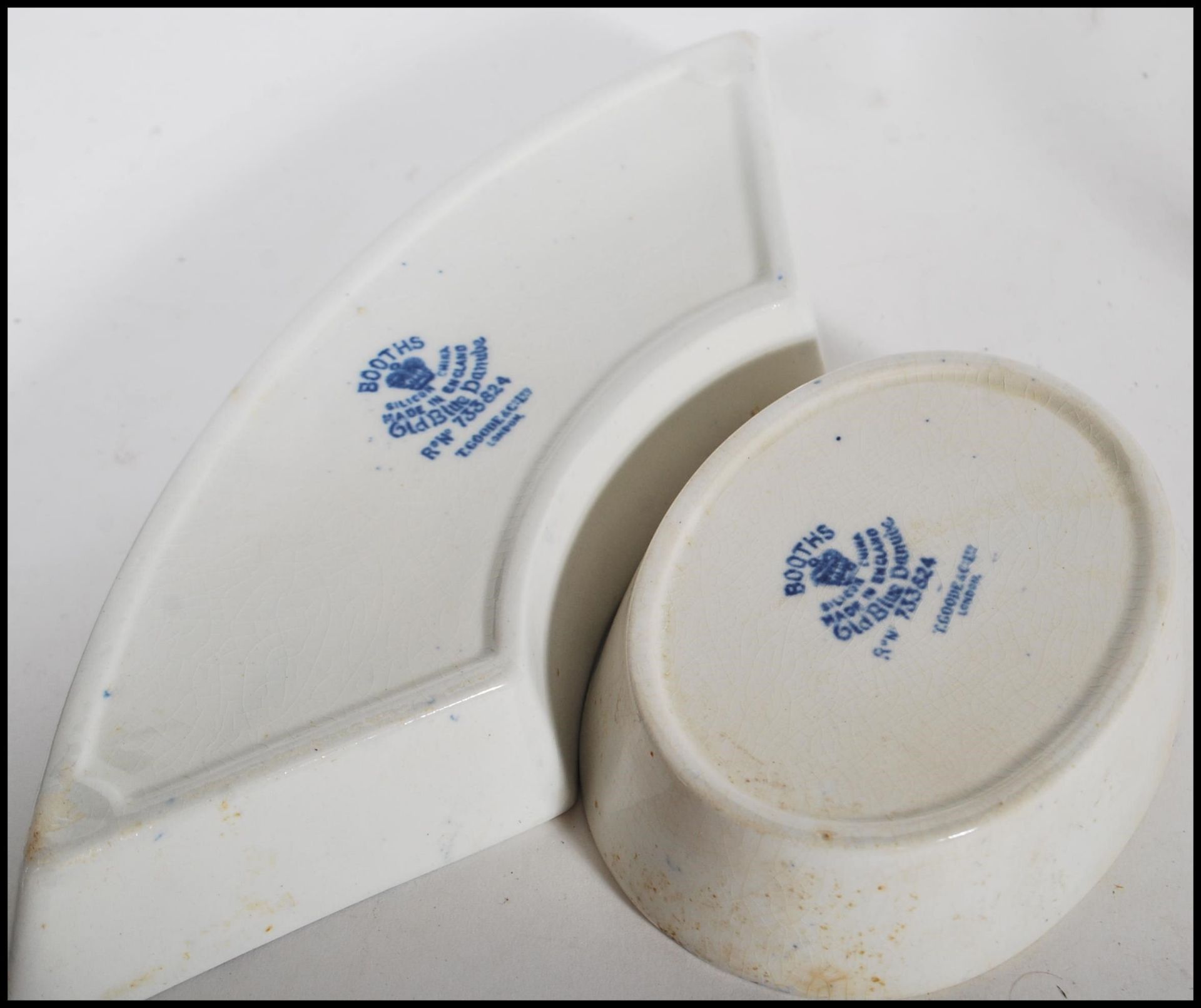 A 19th Century Booth's blue and white china hors d'oeuvres crudite set of oval form transfer printed - Bild 5 aus 5