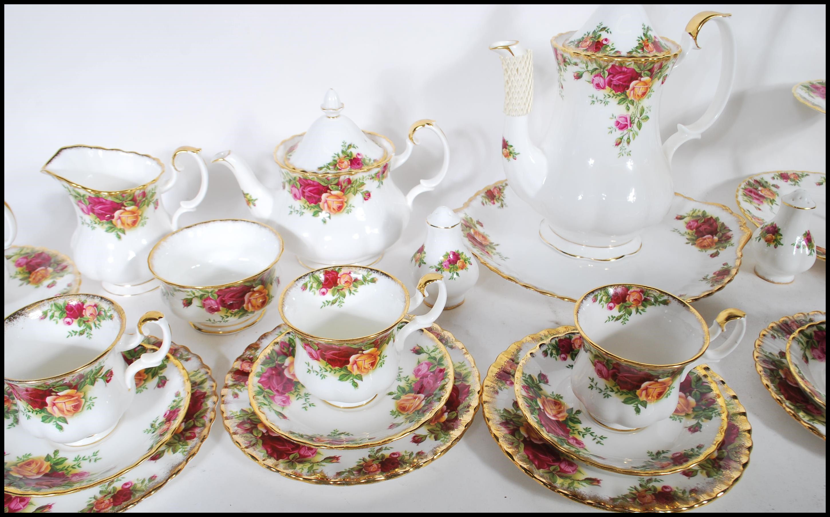 A Royal Albert fine bone china coffee and part tea service in the Old Country Roses pattern. The - Image 4 of 15